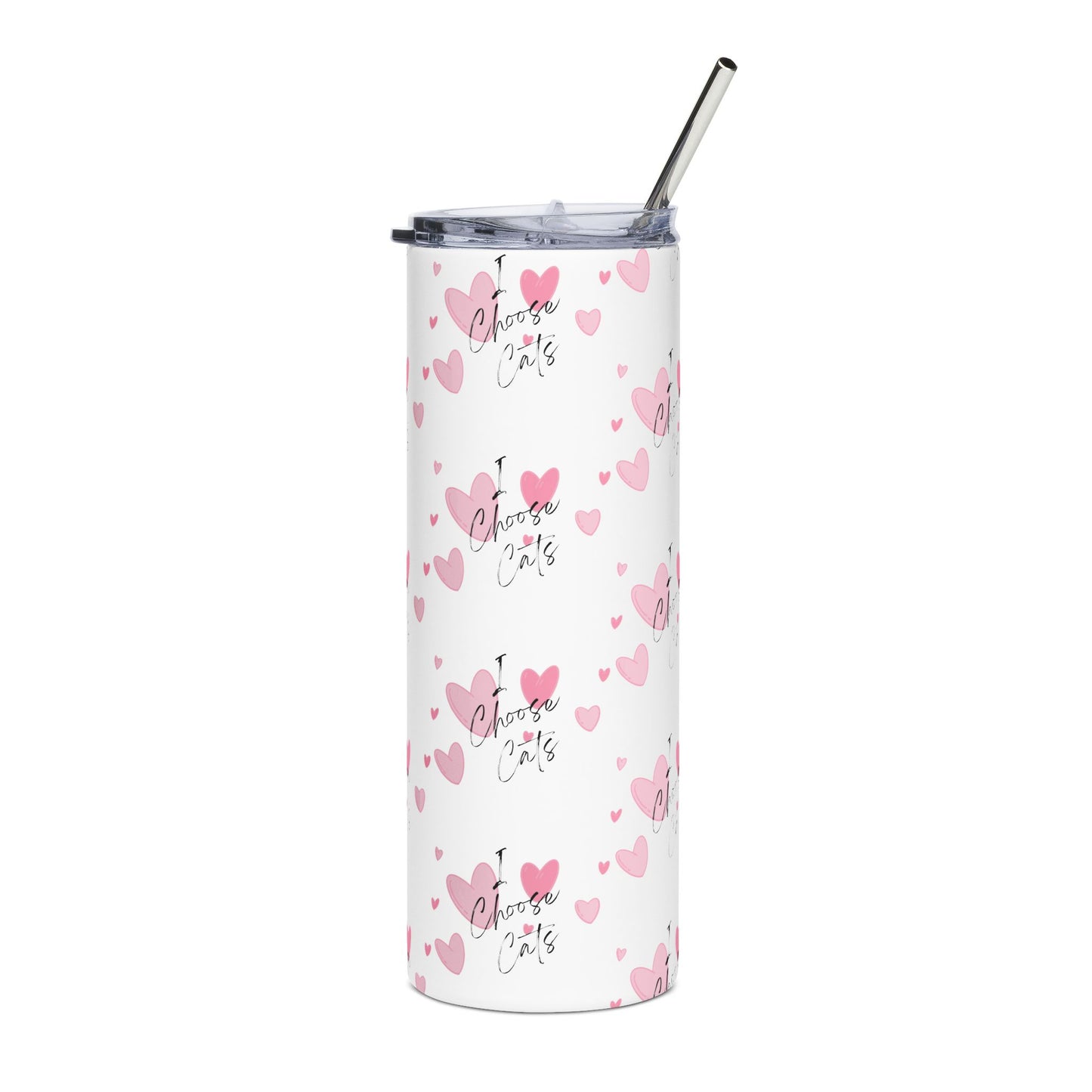 20oz Stainless Tumbler — Pink Heart Pattern Travel Cup